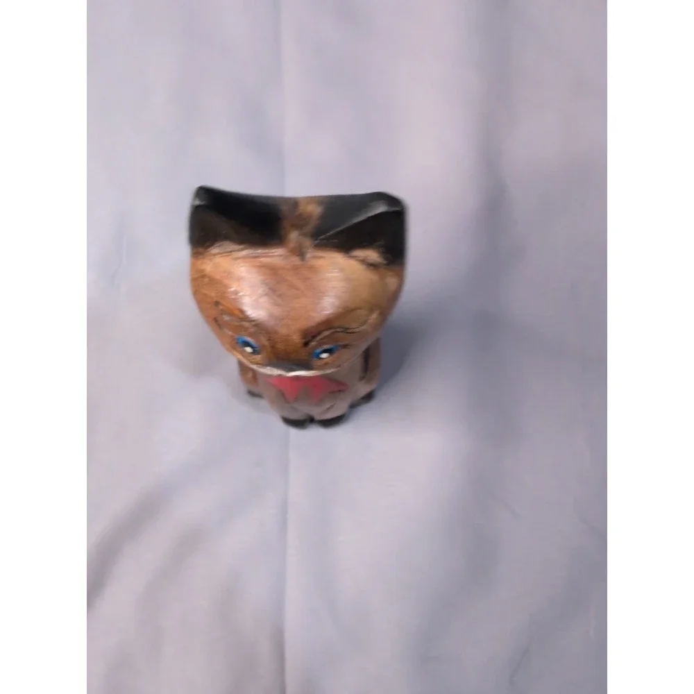 Vintage‎ Wood Hand Carved Siamese Cat Figure Collectible Decor Good Luck Cat